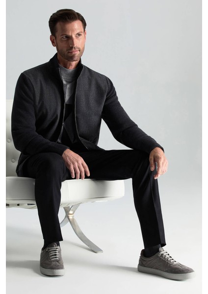 Merino Yün Ekose Desen Antrasit Business Triko Ceket fiyatları