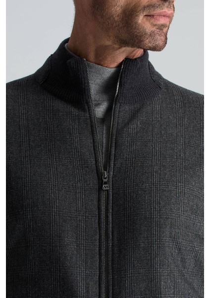 Merino Yün Ekose Desen Antrasit Business Triko Ceket modelleri