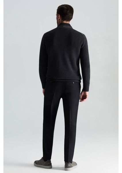 Merino Yün Ekose Desen Antrasit Business Triko Ceket fırsatları