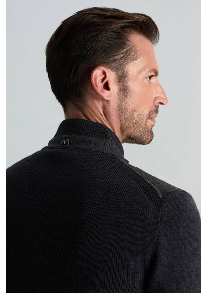 Merino Yün Ekose Desen Antrasit Business Triko Ceket indirimleri