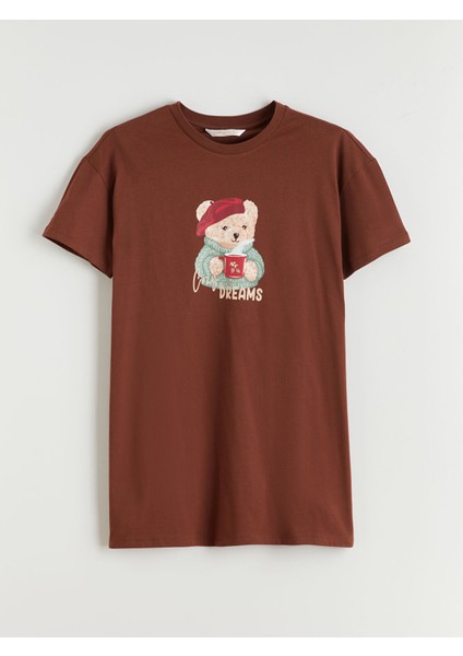 Yeni Sezon Bisiklet Yaka Ayı Baskılı Kadın Gecelik indirimleri