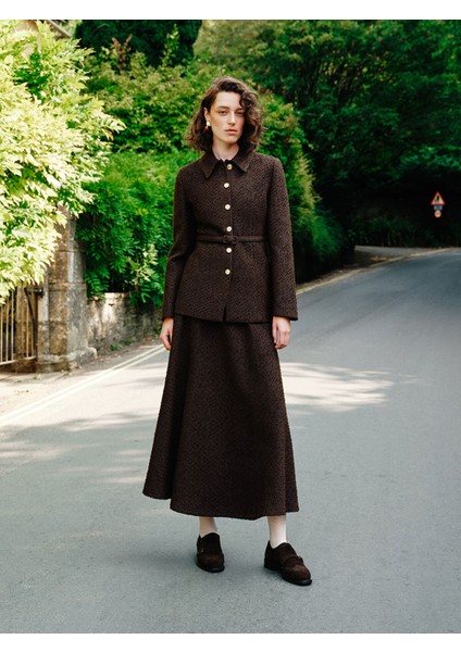 Yeni Sezon Beli Fermuarlı Dokulu Kloş Etek