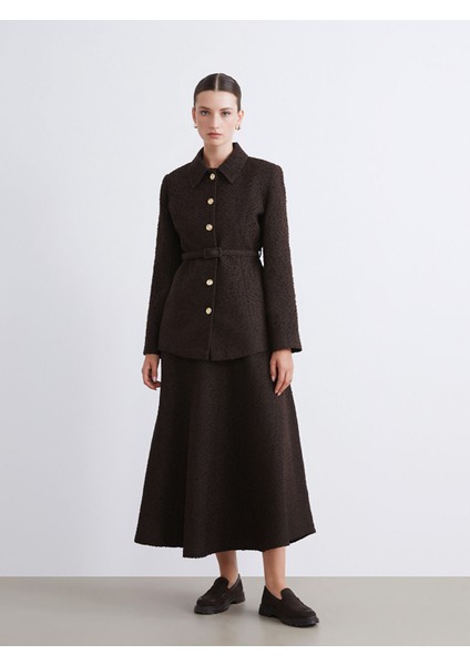 Yeni Sezon Beli Fermuarlı Dokulu Kloş Etek fiyatları