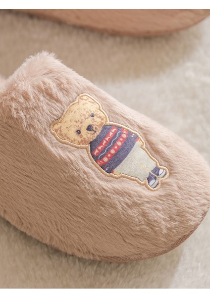 Yeni Sezon Ayı Teddy Nakışlı Pelüş Kadın Ev Terliği modelleri