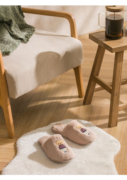 Yeni Sezon Ayı Teddy Nakışlı Pelüş Kadın Ev Terliği