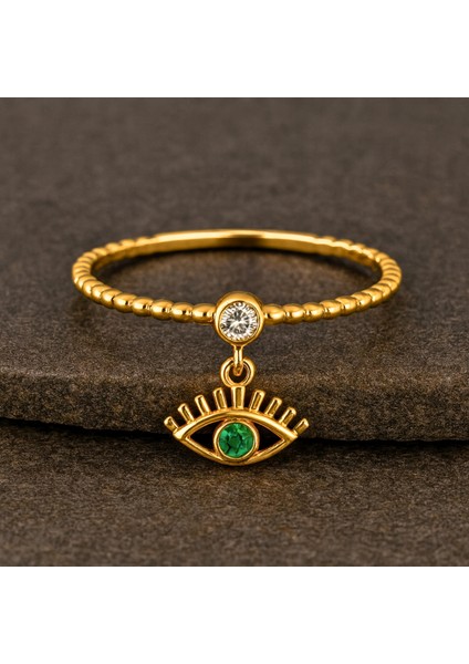 14 Ayar Altın Sallantılı Turkuaz Nazar Yüzük modelleri