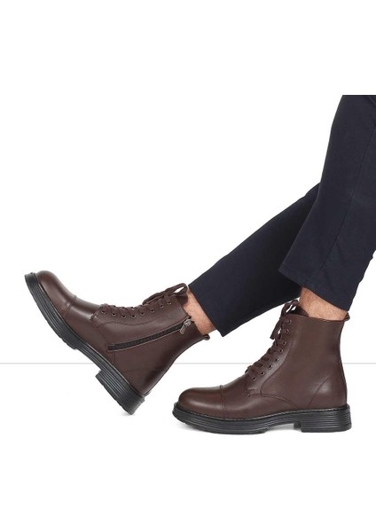 Erkek Kahverengi Bağcıklı Fermuarlı Deri Bot fiyatları