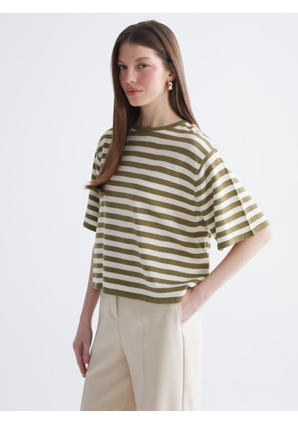 Yeni Sezon Bisiklet Yaka Çizgili Kadın Triko Kazak