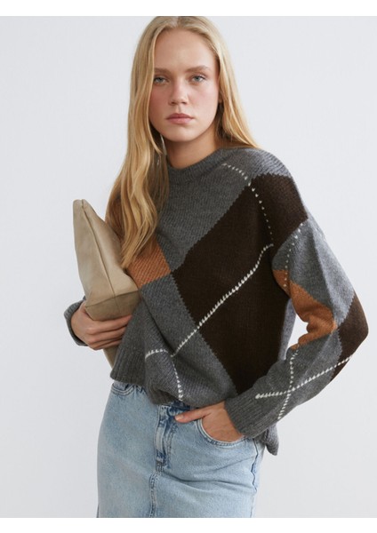 Yeni Sezon Baklava Desenli Kadın Triko Kazak