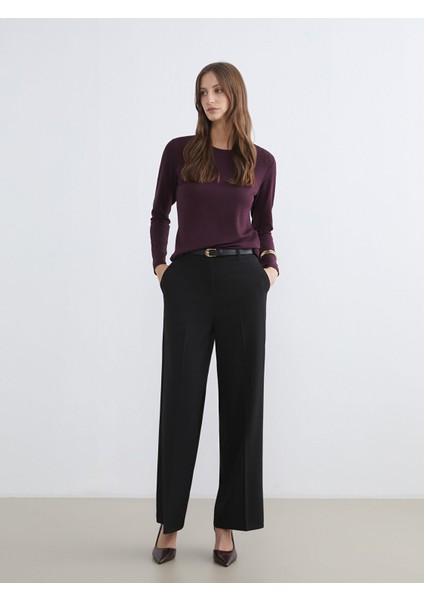 Yeni Sezon Beli Kemerli Geniş Paça Kadın Pantolon