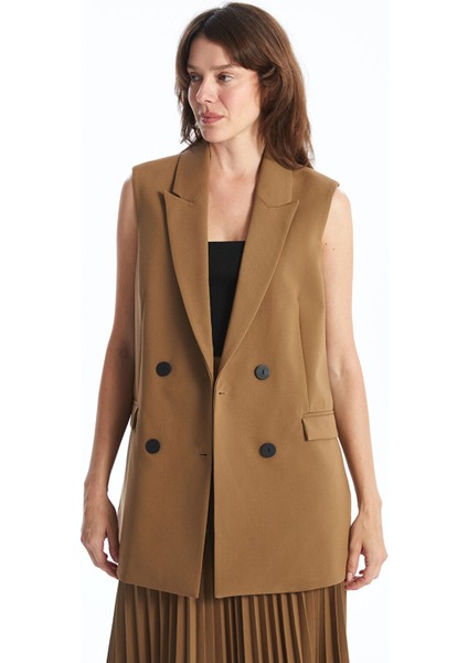 Yeni Sezon Kadın Ceket Yaka Düz Klasik Yelek