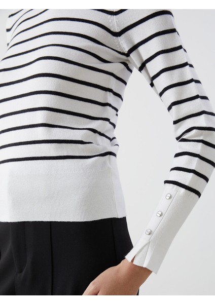 Yeni Sezon Balıkçı Yaka Çizgili Kadın Triko Kazak modelleri