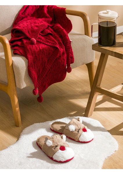 Yeni Sezon Geyik Nakışlı Pelüş Kadın Ev Terliği fiyatları