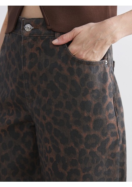 Yeni Sezon Baggy Fit Leopar Desenli Kadın Jean Pantolon modelleri