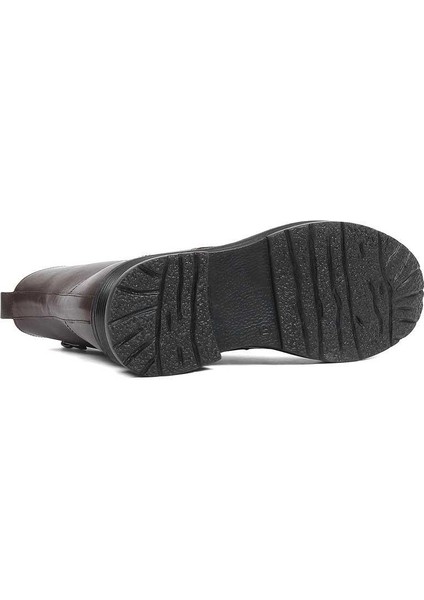 Erkek Kahverengi Bağcıklı Fermuarlı Deri Bot