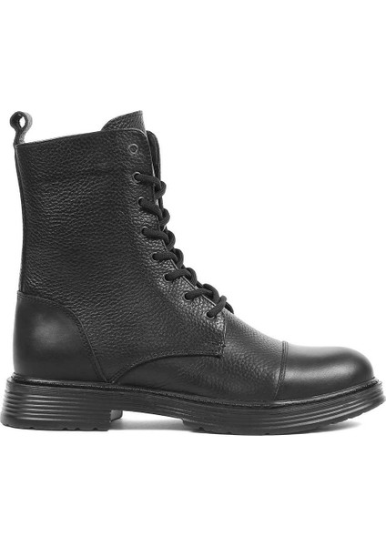 Erkek Siyah Bağcıklı Fermuarlı Deri Bot