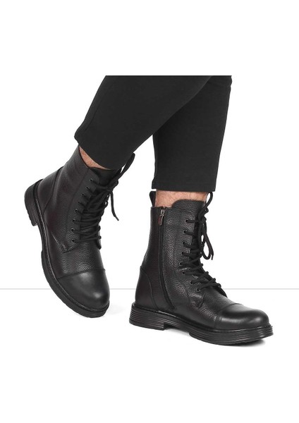 Erkek Siyah Bağcıklı Fermuarlı Deri Bot fiyatları