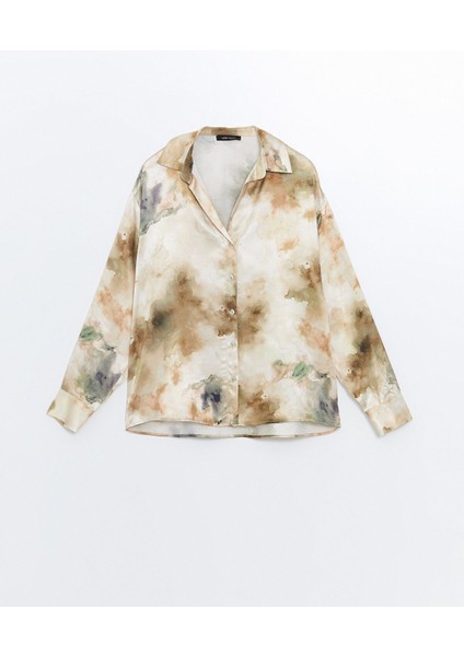 Yeni Sezon Batik Desenli Oversize Saten Kadın Gömlek indirimleri