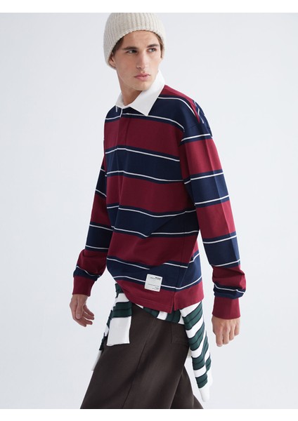 Yeni Sezon Polo Yaka Çizgili Erkek Sweatshirt