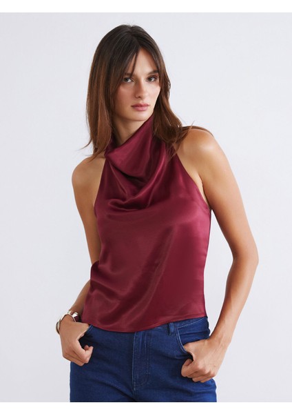Yeni Sezon Halter Yaka Saten Bluz