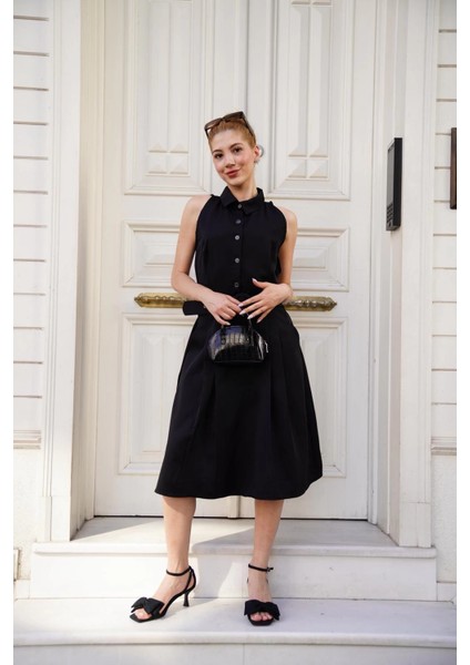 Yzlal Gömlek Yaka Kemerli Elbise Siyah S255061 (Beden: Xl) modelleri