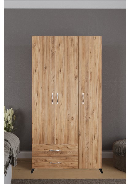 Mavera 3 Kapaklı 2 Çekmeceli Gardrop, Atlantik Çam, 90 cm