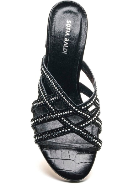 Monapa Siyah Hakiki Deri Kadın Topuklu Terlik modelleri