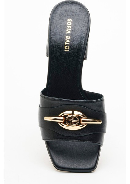 Lobre Siyah Hakiki Deri Kadın Topuklu Terlik fırsatları