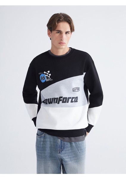 Yeni Sezon Bisiklet Yaka Baskılı Erkek Kalın Sweatshirt