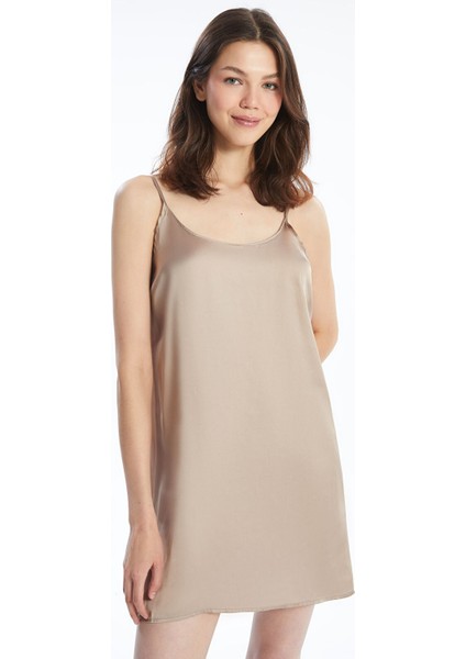 Yeni Sezon U Yaka Düz Askılı Saten Kadın Fantezi Gecelik