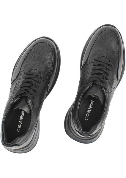 Erkek Siyah Kalın Tabanlı Deri Sneaker