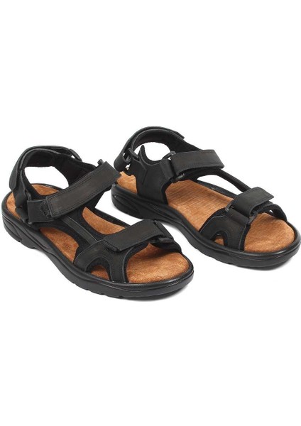 Erkek Siyah Süet Deri Sandalet