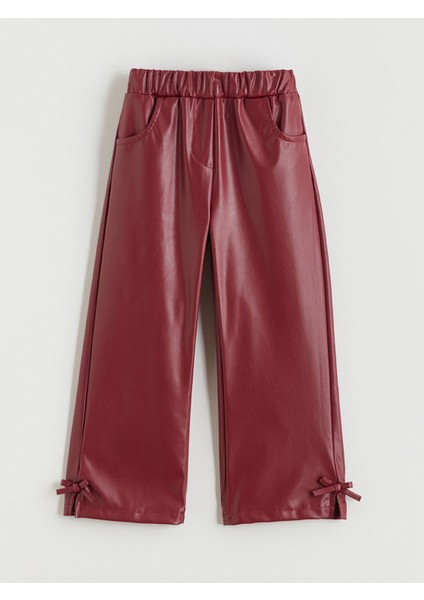 Yeni Sezon Fiyonk Detaylı Deri Görünümlü Kız Çocuk Pantolon