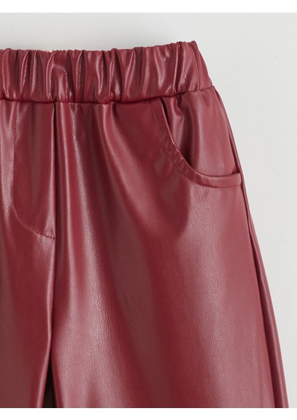 Yeni Sezon Fiyonk Detaylı Deri Görünümlü Kız Çocuk Pantolon fiyatları