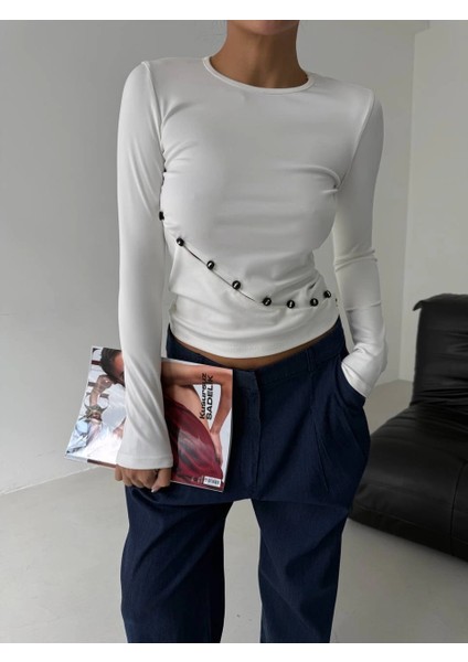 Yzlal Asimetrik Alt Detaylı Bluz Beyaz (Beden: L)