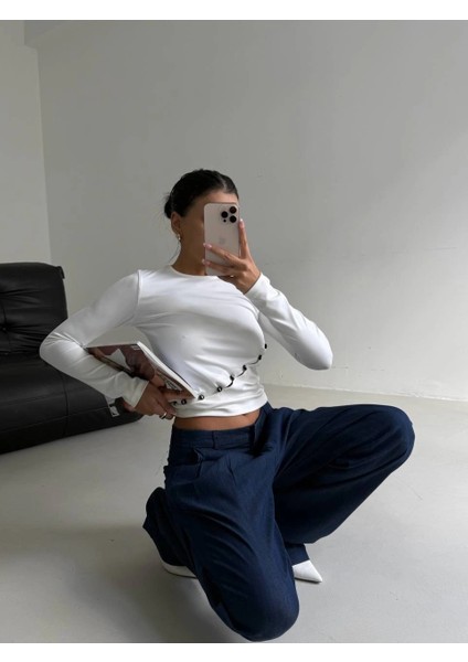 Yzlal Asimetrik Alt Detaylı Bluz Beyaz (Beden: L) modelleri