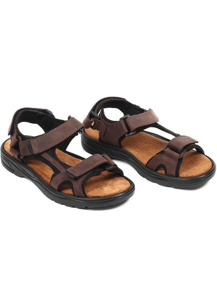 Erkek Kahverengi Süet Deri Sandalet