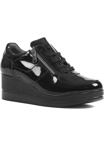 Kadın Siyah Bağcıklı Fermuarlı Rugan Dolgu Topuklu Deri Ayakkabı fiyatları