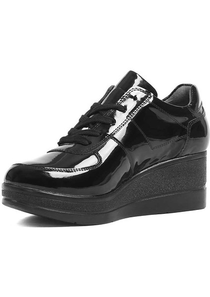 Kadın Siyah Bağcıklı Fermuarlı Rugan Dolgu Topuklu Deri Ayakkabı modelleri