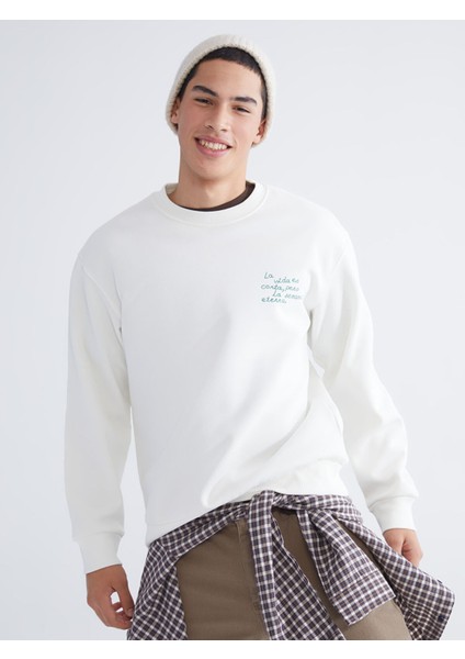 Yeni Sezon Bisiklet Yaka Baskılı Erkek Kalın Sweatshirt