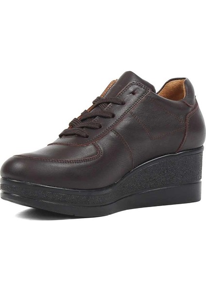 Kadın Kahverengi Bağcıklı Fermuarlı Dolgu Topuklu Deri Ayakkabı modelleri