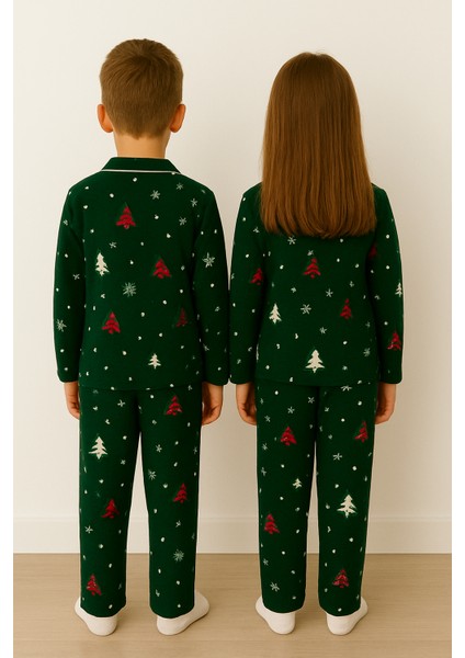 Yılbaşı Desenli Yeşil Renk Unisex Çocuk Pijama Takımı fiyatları