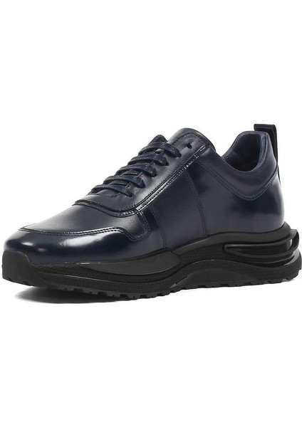 Erkek Lacivert Bağcıklı Kalın Tabanlı Deri Sneaker fırsatları