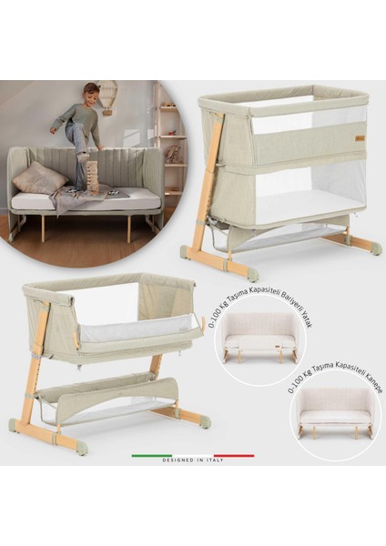 Lettino 4in1 Xl Büyüyebilen Anne Yanı Bebek Beşik Park Yatak 0-100 kg Yeşil