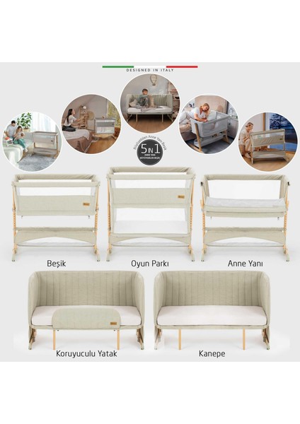 Lettino 4in1 Xl Büyüyebilen Anne Yanı Bebek Beşik Park Yatak 0-100 kg Yeşil fiyatları