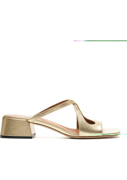 Yelev Altın Hakiki Deri Kadın Topuklu Terlik