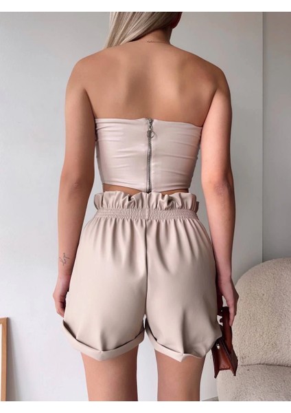 Yzlal Tüllü Deri Crop Bej W24615 (Beden: S) indirimleri