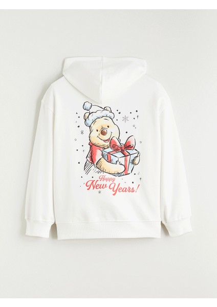 Yeni Sezon Kapüşonlu Winnie The Pooh Baskılı Kız Çocuk Kalın Sweatshirt
