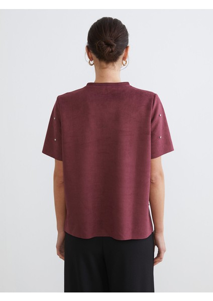 Yeni Sezon Bisiklet Yaka Taşlı Süet Görünümlü Bluz fırsatları