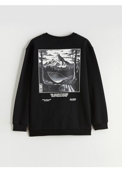 Yeni Sezon Bisiklet Yaka Baskılı Erkek Çocuk Kalın Sweatshirt